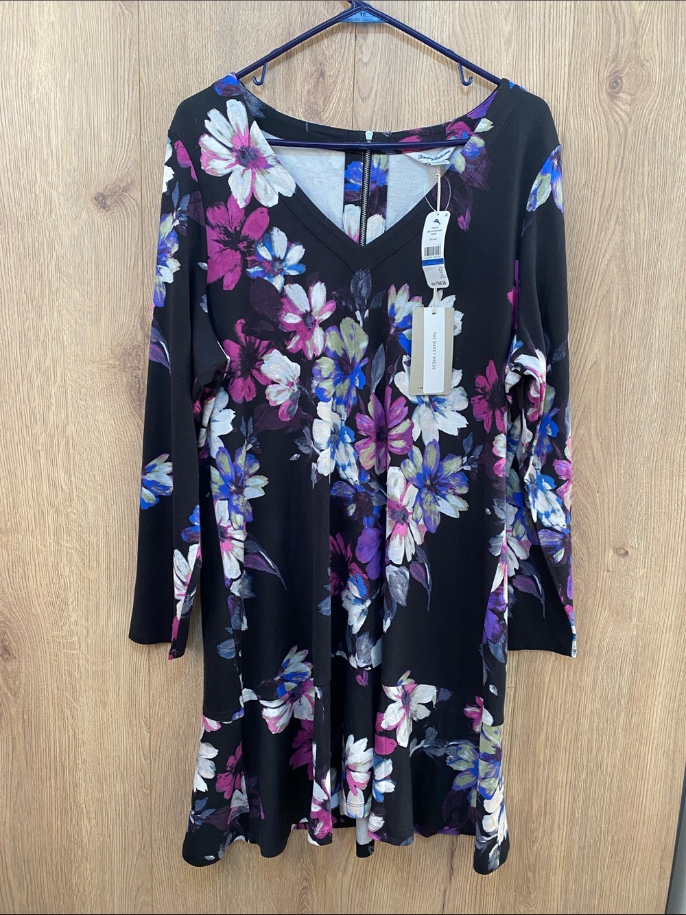 NWT Tommy Bahama Darcy Dress XL Nightshade Botanic 3/4 Sleeve Flounce Hem